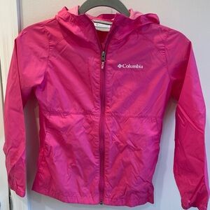 EUC Girls Pink Columbia lightweight hooded rain jacket Sz S (7/8)